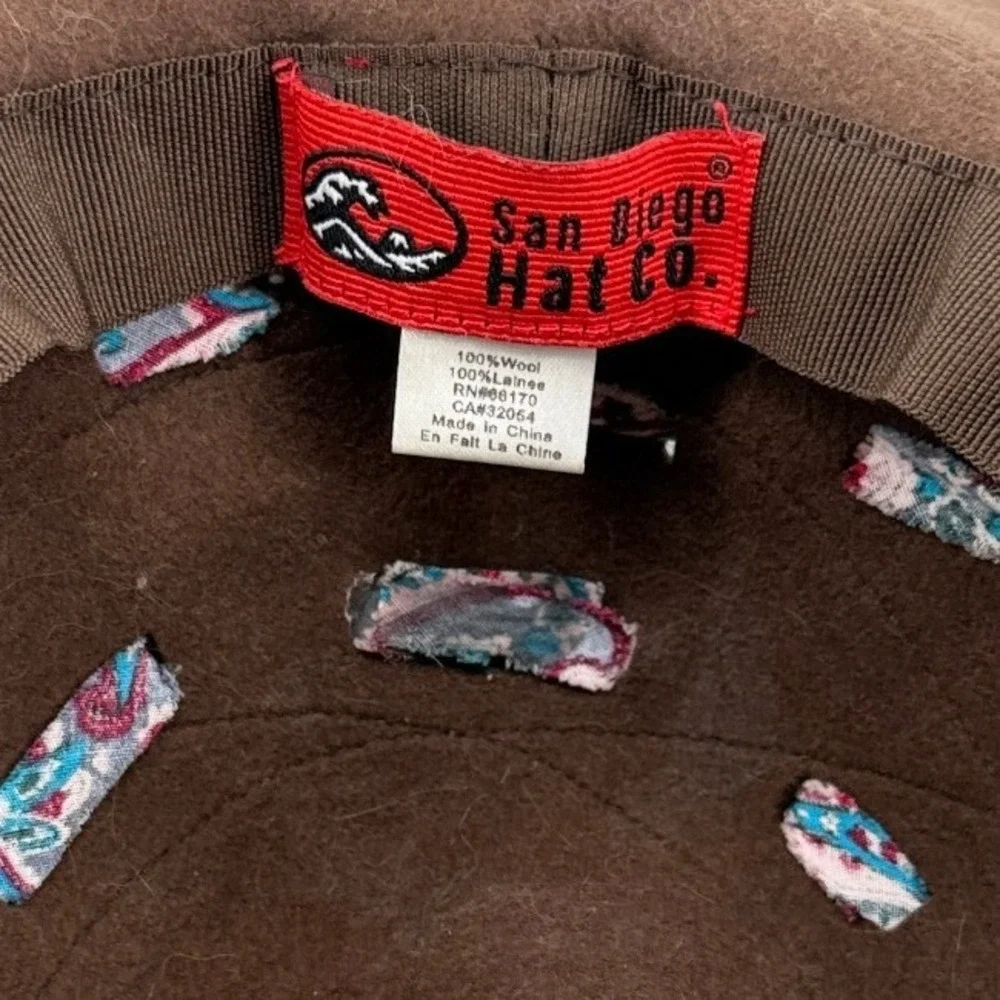San Diego Hat Co Brown 100% Wool Felt Wide Brim Hat Paisley Accents One Size